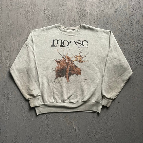 Fruit of the Loom Other - Vintage Moose Graphic Sweatshirt Men Large Grey 90s